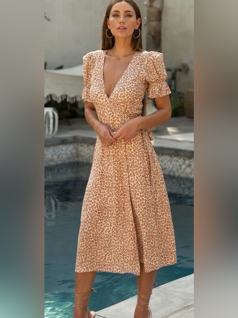 Seven Wonders Floral Wrap Midi Dress Boho Cottagecore Puff Sleeve M